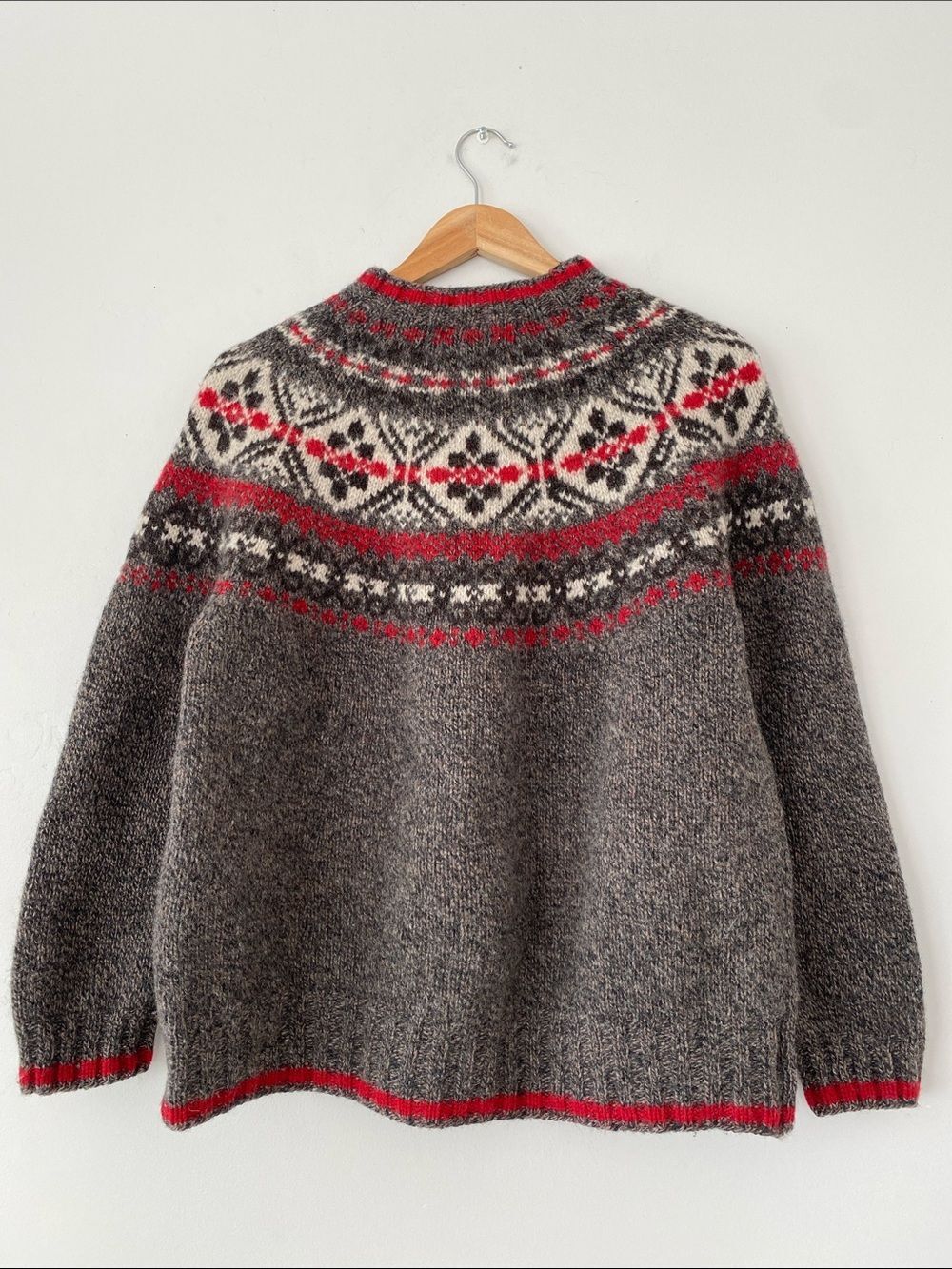 VTG ‘80s Eddie Bauer Legend Wool Crewneck Fair Isle Sweater Sz L Brown Red Cream